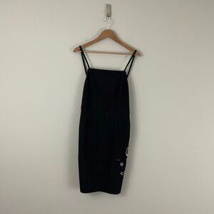 Vintage 90's Express Black Floral Embroidered Cocktail Mini Dress Size 7/8